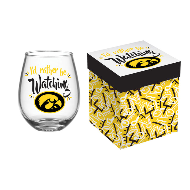 Iowa Hawkeyes Glass 17oz Wine Stemless Boxed