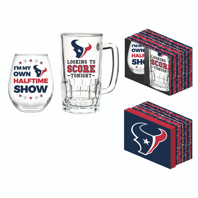 Juego de bebidas de los Houston Texans, vino sin tallo de 17 oz en caja y jarra de 16 oz