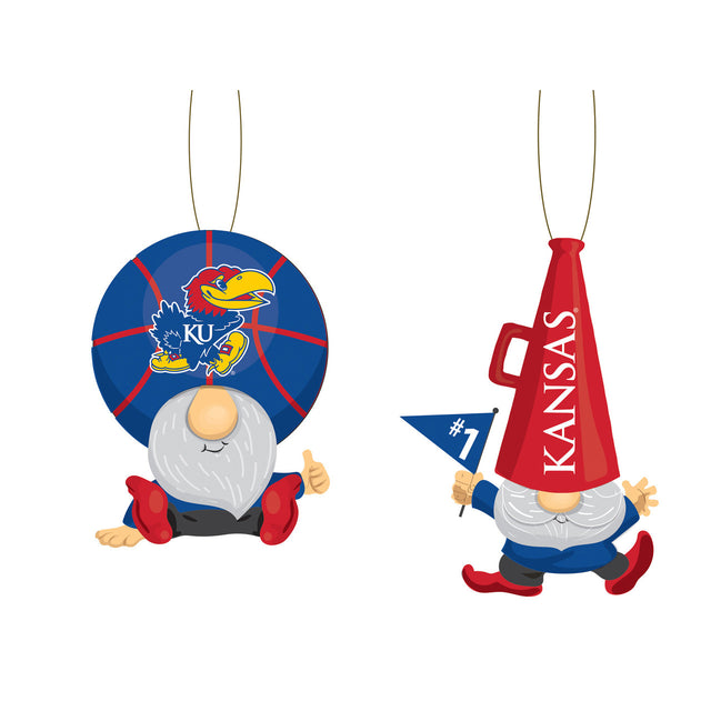 Paquete de 2 adornos de gnomos con forma de abanico de los Kansas Jayhawks