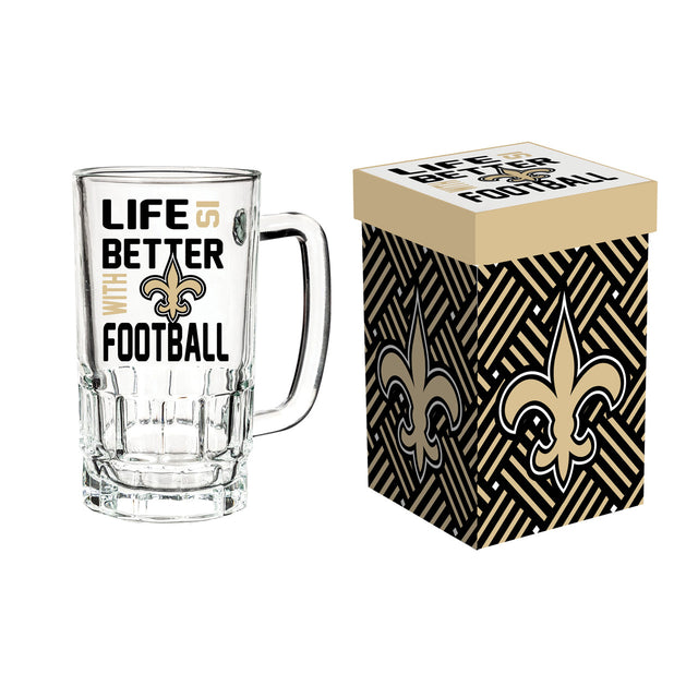 Jarra de cristal de 18 oz de los New Orleans Saints en caja