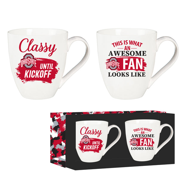 Juego de 2 tazas de café de cerámica de 17 oz de Ohio State Buckeyes con caja de regalo