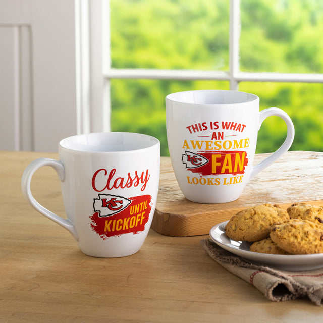 Juego de 2 tazas de café de cerámica de 17 oz de los Kansas City Chiefs con caja de regalo