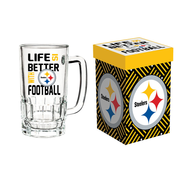 Jarra de cerveza de cristal de 18 oz de los Pittsburgh Steelers en caja