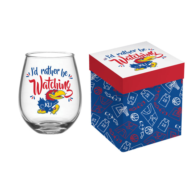 Vaso de vino sin tallo de 17 oz de Kansas Jayhawks en caja