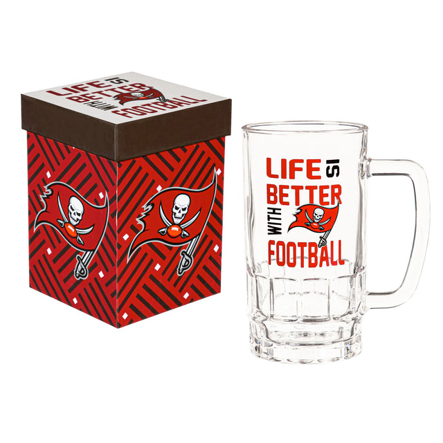 Jarra de cerveza de cristal de 18 oz de los Tampa Bay Buccaneers en caja