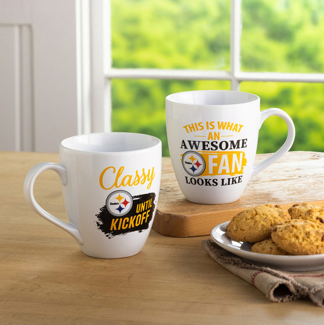 Juego de 2 tazas de café de cerámica de 17 oz de los Pittsburgh Steelers con caja de regalo