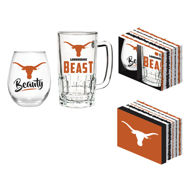 Juego de bebidas Texas Longhorns en caja de 17 oz de vino sin tallo y jarra de 16 oz