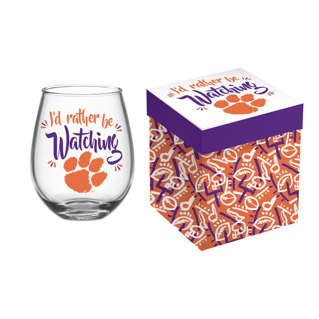 Vaso de vino sin tallo de 17 oz de Clemson Tigers en caja