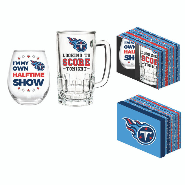 Set de bebidas Tennessee Titans en caja de 17 oz de vino sin tallo y jarra de 16 oz