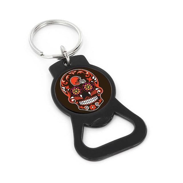 Cleveland Browns Sugar Skull (BLACK) Bottle Opener Keychain -BK-1187-03-BK