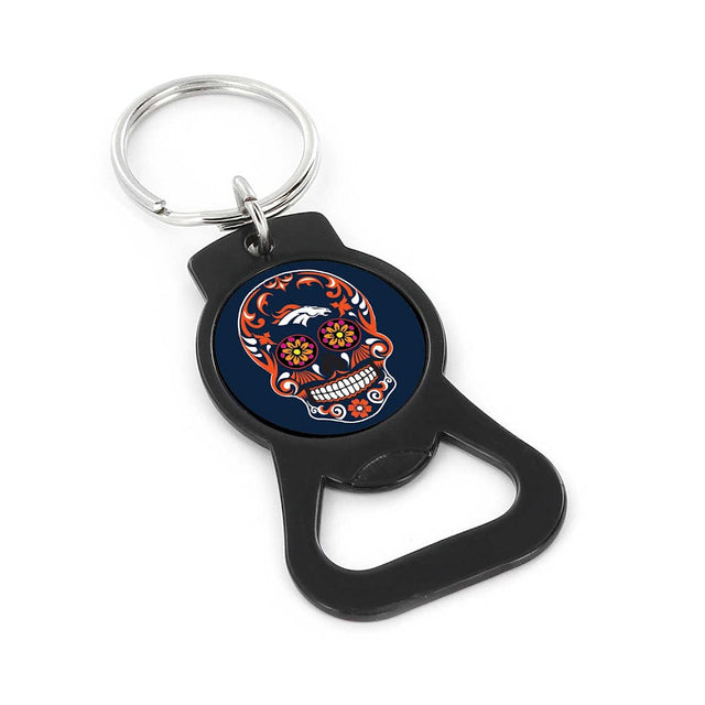 Llavero con abrebotellas de los Denver Broncos con forma de calavera de azúcar (NEGRO) -BK-1187-04-BK