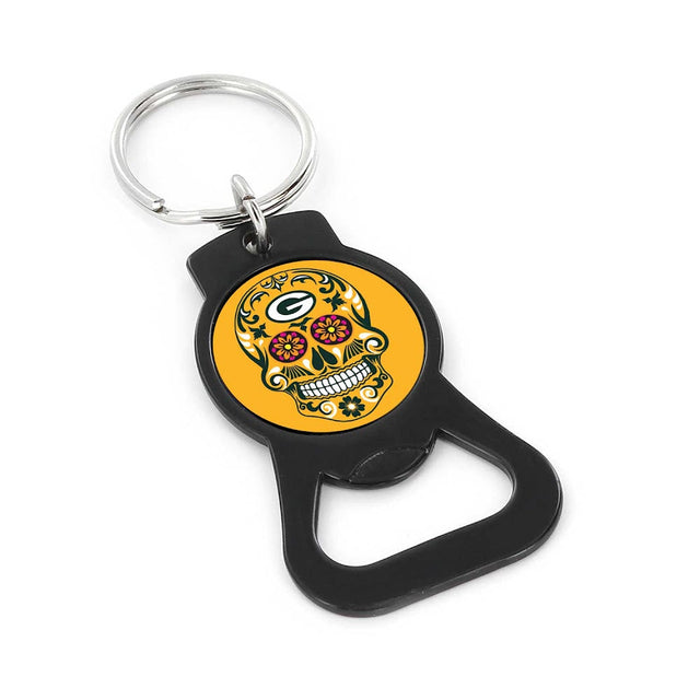 Llavero con abrebotellas de calavera de azúcar de los Green Bay Packers (NEGRO) -BK-1187-19-BK