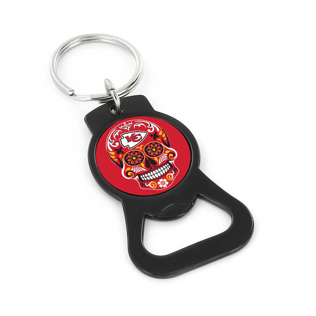 Kansas City Chiefs Sugar Skull (BLACK) Bottle Opener Keychain -BK-1187-07-BK