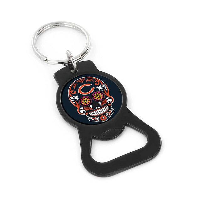 Llavero con abrebotellas con calavera de azúcar de los Chicago Bears (NEGRO) -BK-1187-16-BK