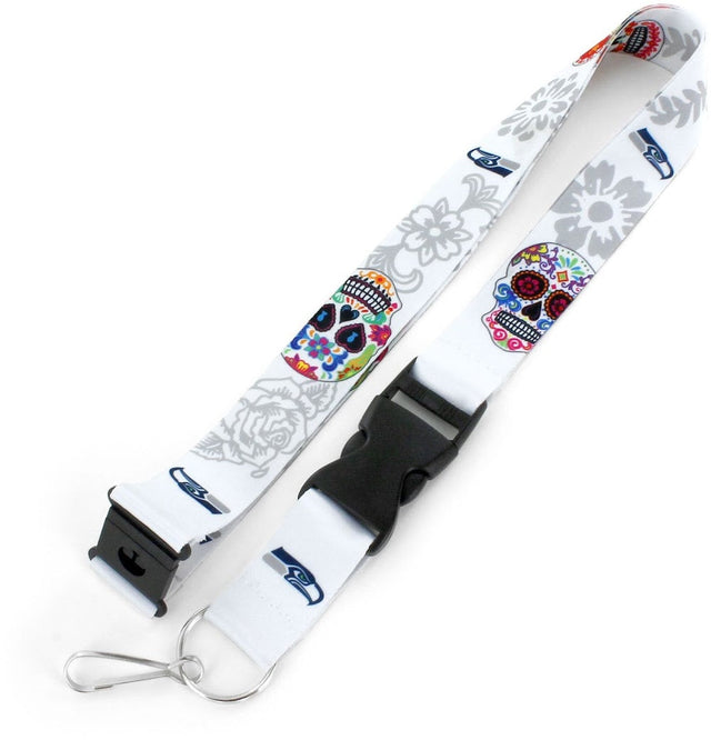 Seattle Seahawks (WHITE) Sugar Skull Lanyard (NM) -LN-570-14