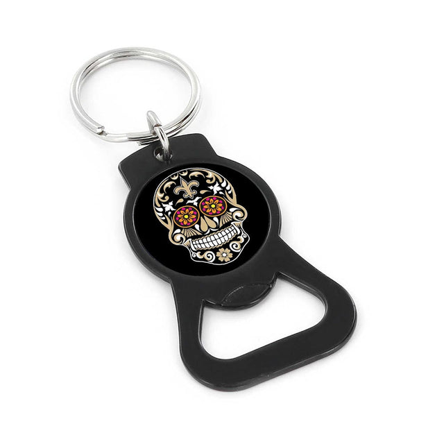 Llavero con abrebotellas con calavera de azúcar de los New Orleans Saints (NEGRO) -BK-1187-22-BK