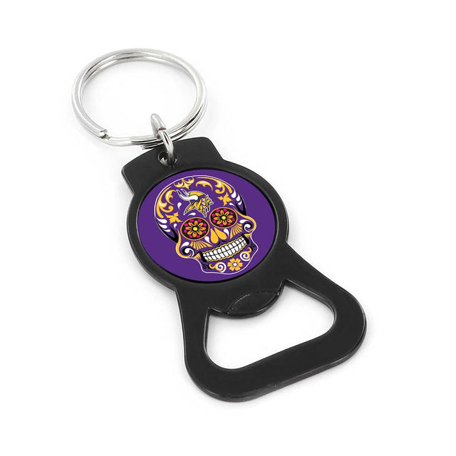 Llavero con abrebotellas con calavera de azúcar de los Minnesota Vikings (NEGRO) -BK-1187-21-BK