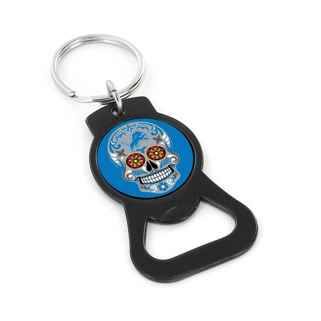 Llavero con abrebotellas con calavera de azúcar de los Detroit Lions (NEGRO) -BK-1187-18-BK