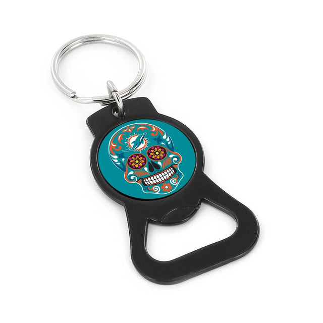 Llavero con abrebotellas con calavera de azúcar de los Miami Dolphins (NEGRO) -BK-1187-09-BK