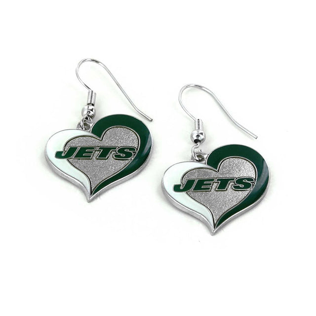 New York Jets Swirl Heart Earrings -ER-245-11