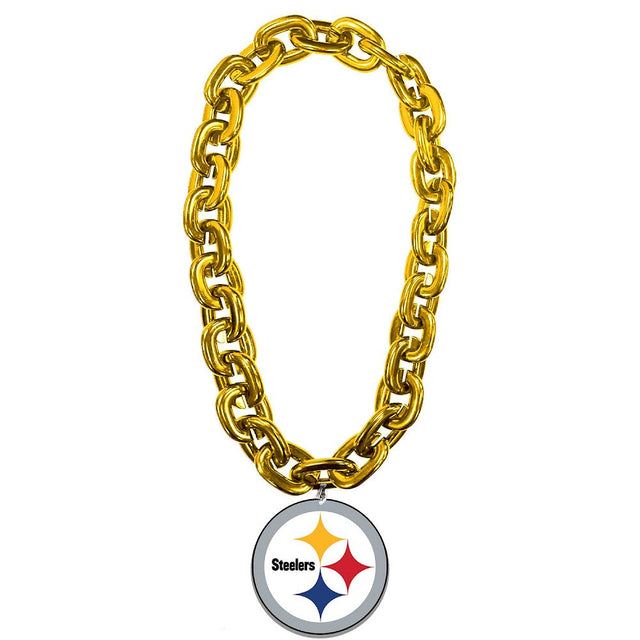 Cadena para fanáticos con el logotipo redondo impreso de los Pittsburgh Steelers (ORO) -FF-590-12-RND-GD