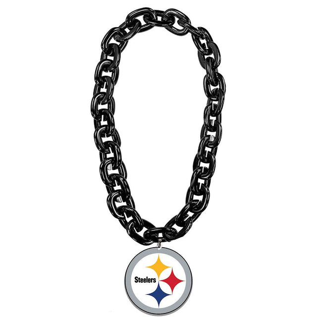 Cadena para fanáticos con el logotipo impreso redondo de los Pittsburgh Steelers (NEGRO) -FF-590-12-RND