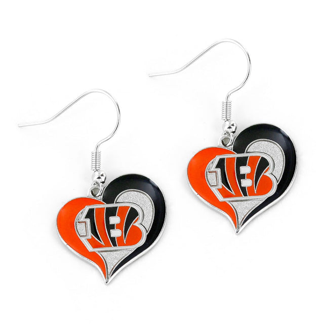 Pendientes con forma de corazón en espiral de los Cincinnati Bengals -ER-245-02