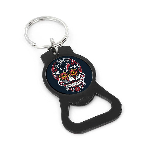 Llavero con abrebotellas con calavera de azúcar de los Houston Texans (NEGRO) -BK-1187-32-BK