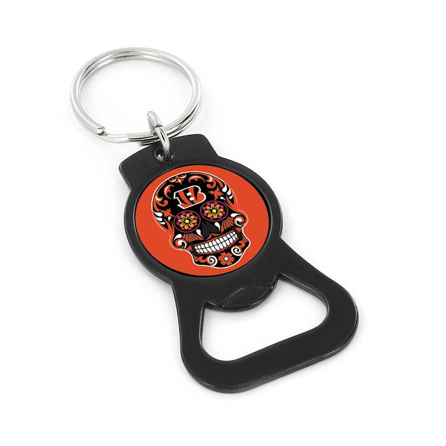 Llavero con abrebotellas de los Cincinnati Bengals con calavera de azúcar (NEGRO) -BK-1187-02-BK