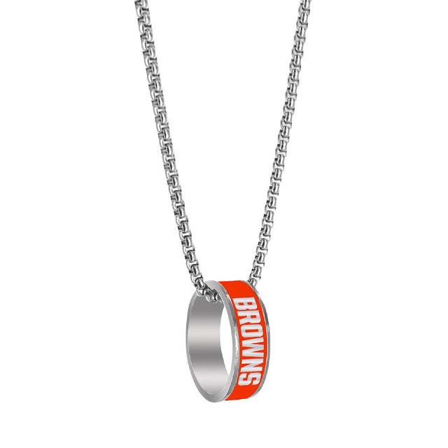 Cleveland Browns (SILVER) Fashion Ring Pendant Necklace -PD-640-03-SV