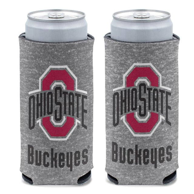 Enfriador de latas delgado de 12 oz con diseño jaspeado de Ohio State Buckeyes