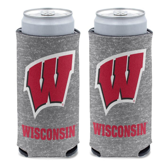 Enfriador de latas delgado de 12 oz HEATHERED de Wisconsin Badgers