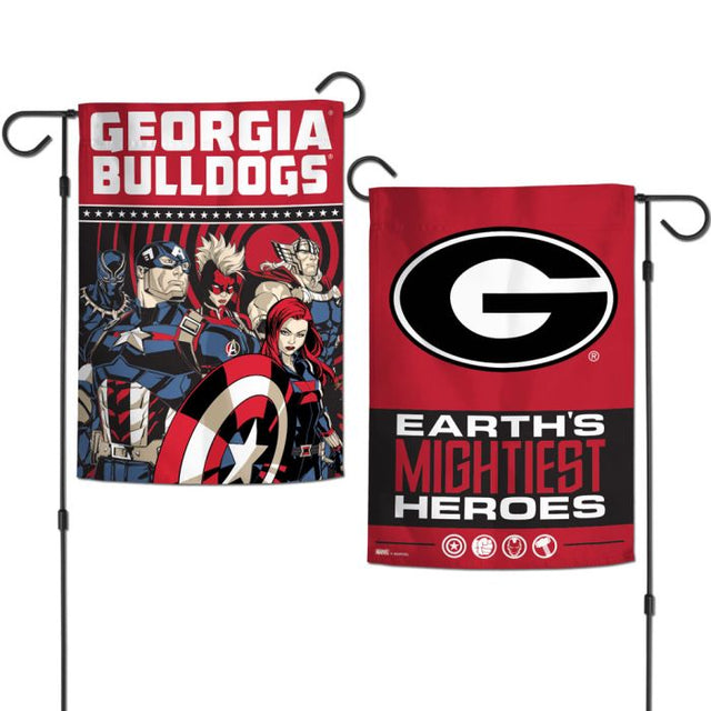 Georgia Bulldogs / Marvel (C) 2021 Marvel Garden Flags 2 sided 12.5" x 18"