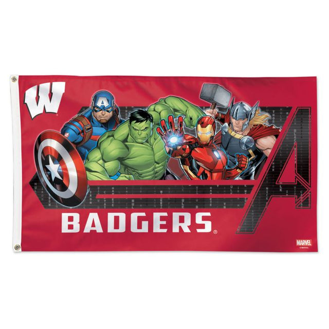 Bandera de lujo de 3' x 5' de los Wisconsin Badgers/Marvel (c) 2021