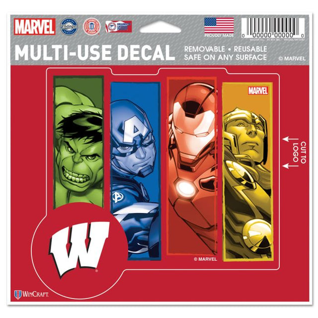 Wisconsin Badgers / Marvel (c) Calcomanía multiusos MARVEL 2021: cortada según el logotipo, 5" x 6"