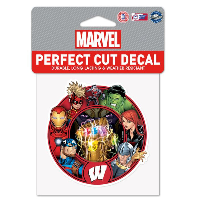 Wisconsin Badgers / Marvel (c) 2021 Calcomanía de color de corte perfecto MARVEL de 4" x 4"