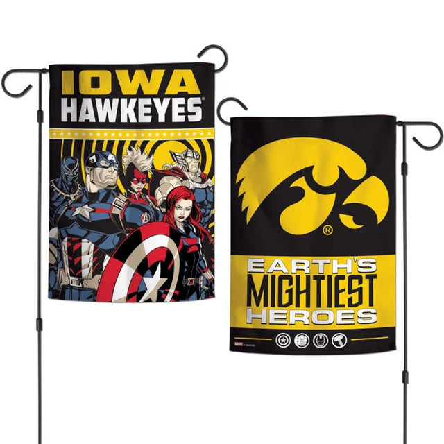 Iowa Hawkeyes / Marvel (c) 2021 MARVEL Garden Flags 2 sided 12.5" x 18"