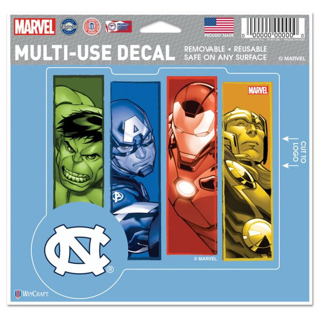 Calcomanía multiusos de North Carolina Tar Heels / Marvel (c) 2021 MARVEL: cortada según el logotipo, 5" x 6"