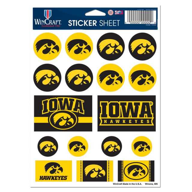 Lámina de calcomanías de vinilo de Iowa Hawkeyes de 5" x 7"