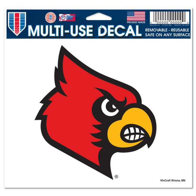 Calcomanía multiusos de los Louisville Cardinals, fondo transparente, 5" x 6"