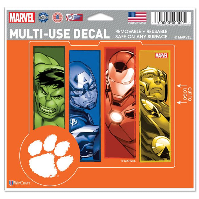 Clemson Tigers / Marvel (c) Calcomanía multiusos MARVEL 2021: cortada según el logotipo, 5" x 6"