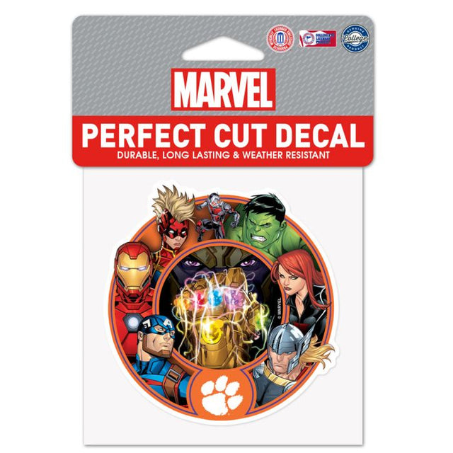 Clemson Tigers / Marvel (c) Calcomanía de color de corte perfecto MARVEL 2021 de 4" x 4"