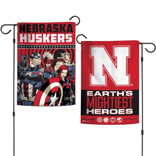 Nebraska Cornhuskers / Marvel (c) 2021 MARVEL Garden Flags 2 sided 12.5" x 18"