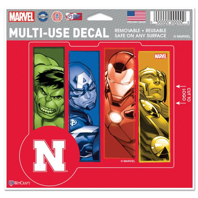 Calcomanía multiusos de Nebraska Cornhuskers/Marvel (c) 2021 MARVEL: cortada según el logotipo, 5" x 6"