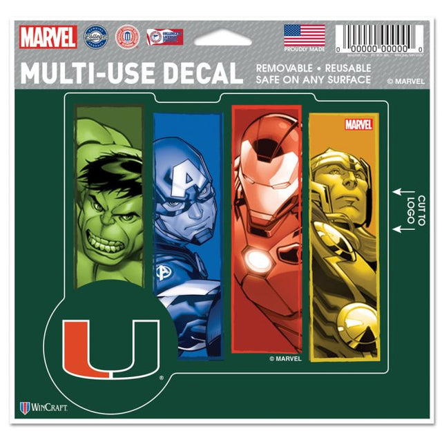 Miami Hurricanes / Marvel (C) Calcomanía multiusos de Marvel 2021: cortada según el logotipo de 5" x 6"