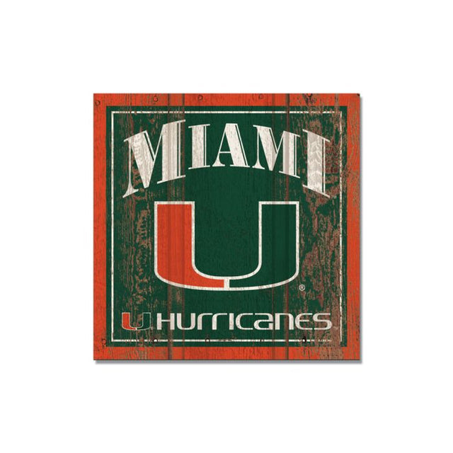 Imán de madera de los Miami Hurricanes de 3" x 3"