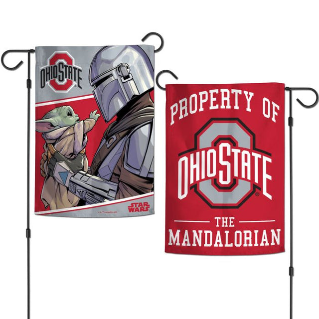 Banderas de jardín de Ohio State Buckeyes / Star Wars Mandalorian de 2 lados, 12,5" x 18"