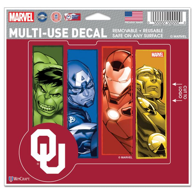 Calcomanía multiusos de Oklahoma Sooners/Marvel (c) 2021 MARVEL: cortada según el logotipo, 5" x 6"