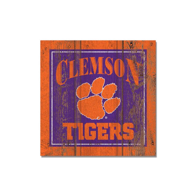 Imán de madera de los Tigres de Clemson de 3" x 3"