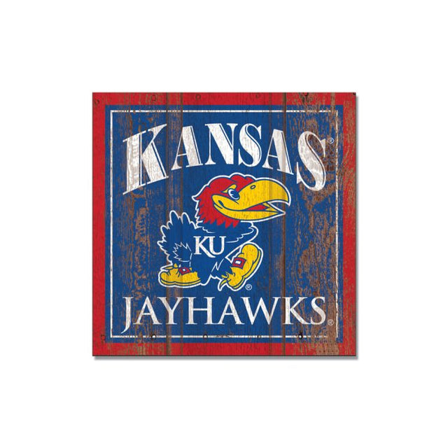 Imán de madera de los Kansas Jayhawks de 3" x 3"